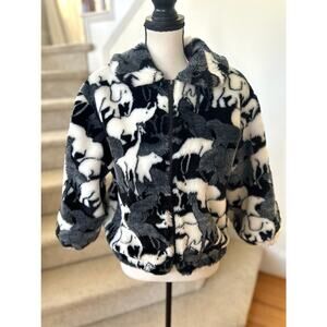 Vintage 90s Black & White Fleece Safari Animal Zip Front Jacket